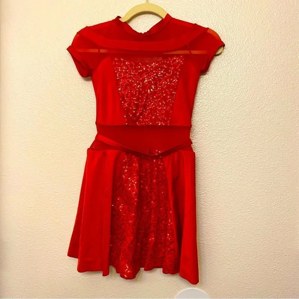 WEISSMAN Dance Costume red sequin mesh dress PLAY THAT SAX 11075 -Adult SA